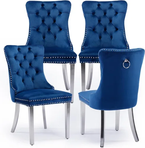 Miniatura 120 de Juego de 2 sillas de comedor tapizadas de terciopelo, sillas laterales de cocina de estilo moderno con ribete de cabeza de clavo y patas de madera