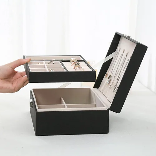 Miniatura 5 de ZUZOOQ ZUZ003A - Caja organizadora de joyas para mujeres y niñas, estuche de almacenamiento grande de 2 capas, soporte de exhibición de piel