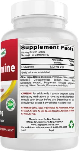 Miniatura 6 de Best Naturals L-glutamina 1000 mg 180 comprimidos (180 unidades (paquete de 2))