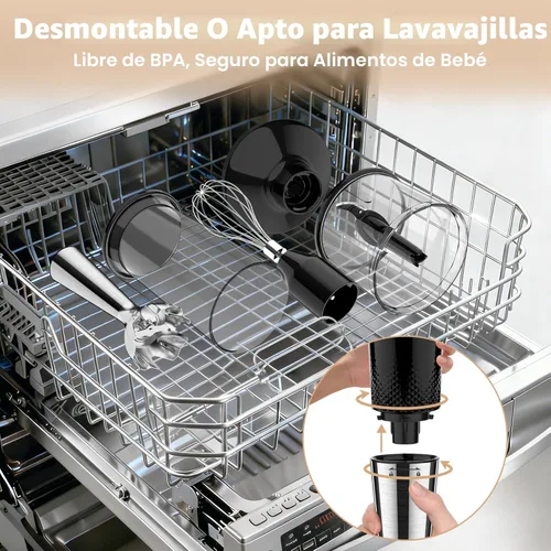 Miniatura 6 de Batidora de inmersión inalámbrica: batidora de mano eléctrica recargable 4 en 1, 21 velocidades y 3 ángulos ajustables con picadora de 700 ml, vaso