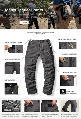 Miniatura 4 de CQR Men's Flex Ripstop Tactical Pants, Water Resistant Stretch Cargo Pants, Lightweight EDC Hiking Work Pants
