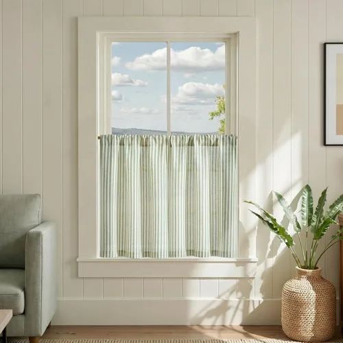 Miniatura 56 de jinchan - Cortinas de lino a rayas para cocina de 20 pulgadas de largo, cortinas de varios niveles, estilo granja moderna de café, tratamientos