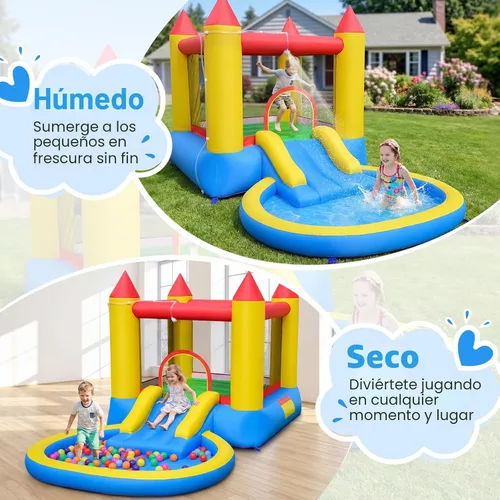 Miniatura 3 de Costzon Casa inflable de rebote con tobogán, castillo de salto para niños 2 en 1 con piscina de agua y pozo de bolas para diversión en el patio