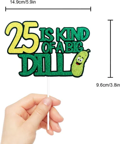 Miniatura 4 de 25 is Kind of a Big Dill Happy Birthday Cake Topper – Divertidas decoraciones de pepinillo verde con purpurina para cumpleaños 25 para mujeres