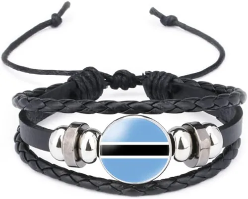 Miniatura 128 de vmcoatdu Mundial Muchas Banderas Nacionales Brazalete Retro de Aleación de Cuero para Pulsera de Cuerda Trenzada de Bandera Nacional
