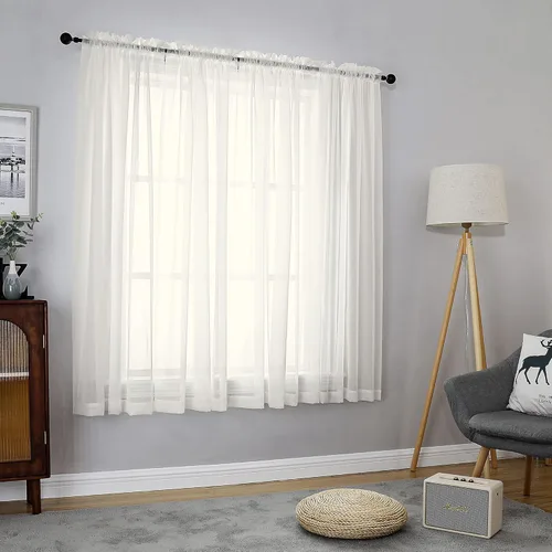 Miniatura 57 de OVZME - Cortinas traslúcidas blancas de 45 pulgadas de largo, 2 paneles, cortinas de gasa con bolsillo para barra para ventanas pequeñas, cada una