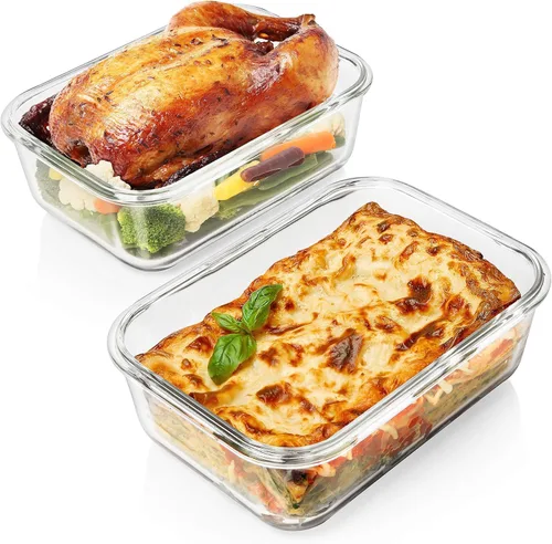 Miniatura 7 de Razab 4 PC 1860ml / 63 Oz / 8 Cups Large Glass Food Storage Containers with Lids - Glass Meal Prep Containers for Roasting & Storing Leftover, Lunch