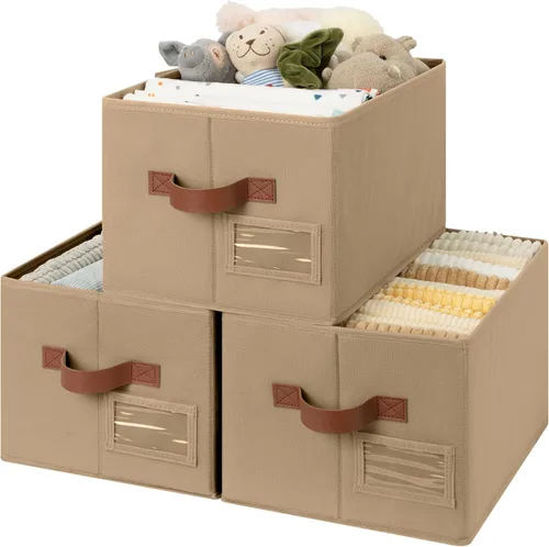 Miniatura 10 de GRANNY SAYS Contenedores de tela para almacenamiento, contenedores de armario para estantes, canasta de almacenamiento con asas, cajas de Gris ceniza