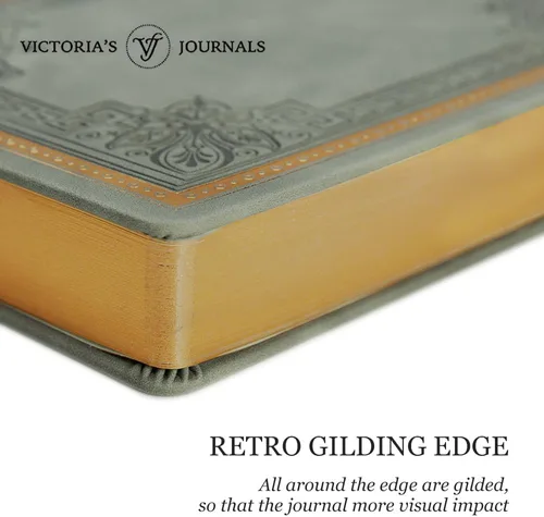 Miniatura 4 de VICTORIA'S JOURNALS Diario Vintage de Cuero Sintético con Tapa Dura Cuaderno Rayado Diario de Viaje de Aspecto Antiguo, Tamaño A5 5.7'' x 8.1'' Gris