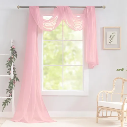 Miniatura 11 de Luvyohmee Cenefas de bufanda negras para ventanas, cenefa transparente de 144 pulgadas, cenefas transparentes para ventanas, tela para drapear
