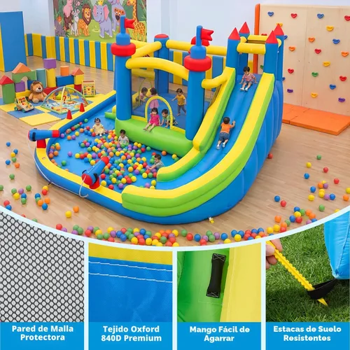 Miniatura 9 de Tobogán acuático inflable para patio trasero de niños con soplador de 450 W, castillo de salto con tobogán de agua, parque acuático para actividades