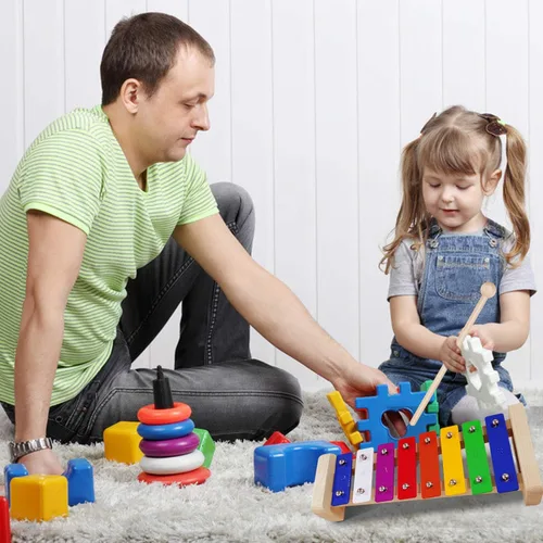 Miniatura 6 de Xilófono para niños, Glockenspiel con 2 mazos seguros para niños, 8 notas diatónicas, barras de metal coloridas con desarrollo educativo musical
