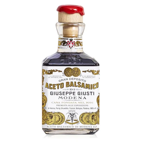 Giusti Vinagre Balsámico de Módena IGP – 2 medallas de oro Gourmet Aceto Balsamico di Modena con rico sabor para ensaladas, adobos, queso y acabado,