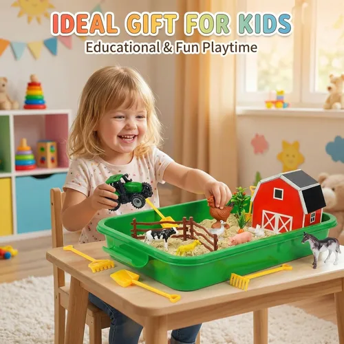 Miniatura 6 de Carolart Farm - Contenedor sensorial con arena sensorial, juguetes de granero y tractor Juguetes de granja con animales de granja, juguetes