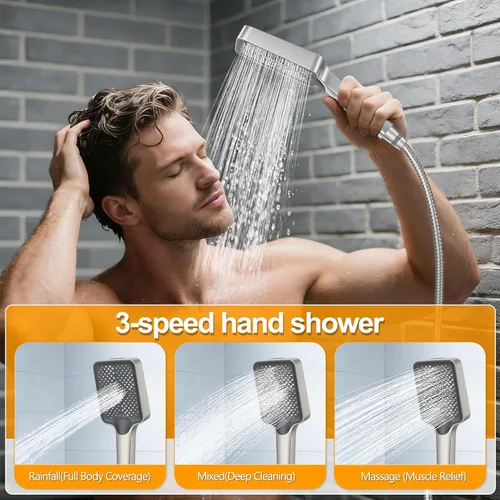 Miniatura 4 de Sistema de Ducha Moderno de Lluvia de Latón Juego de Grifería con Válvula y Desviador Mezclador de Ducha con Ducha de Mano de Alta Presión Regadera