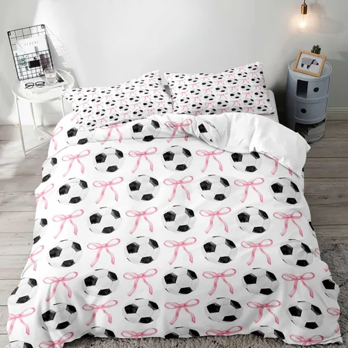 Miniatura 10 de LUVIVIHOME 2 piezas de funda de edredón de fútbol individual, ropa de cama deportiva, ropa de cama para niños, adolescentes y niños, funda de Gris