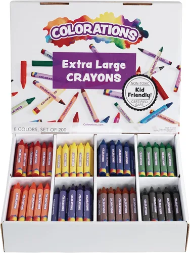 Colorations Crayones extra grandes, no tóxicos, juego de 200, 8 colores, cada uno de 4-1/2 pulgadas de largo x 1/2 pulgadas de profundidad,