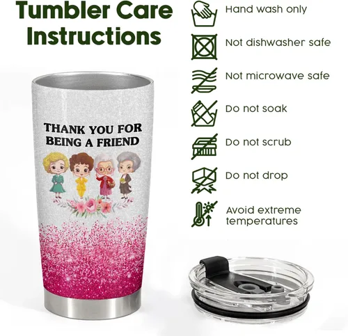 Miniatura 8 de 34HD Vaso dorado de 20 onzas – Thank You for Being a Friend – Taza de acero inoxidable aislada al vacío de doble pared – Mantiene las bebidas