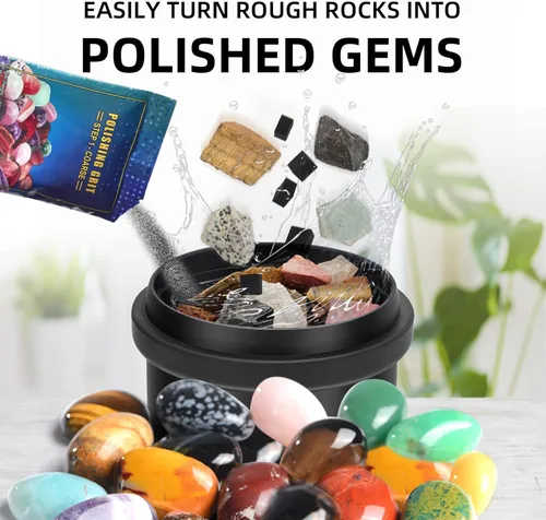 Miniatura 3 de Kit de vaso de roca para adultos, vaso pulidor de rocas con cubierta de reducción de ruido, control de velocidad y temporizador, incluye 4 granos
