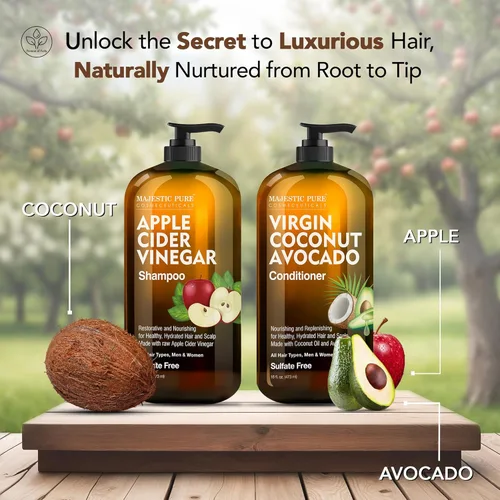 Miniatura 2 de MAJESTIC PURE Champú de vinagre de sidra de manzana y acondicionador de coco y aguacate - Restaura el brillo y reduce la picazón del cuero