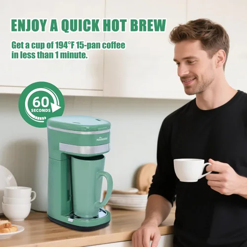 Miniatura 3 de Cafetera, Cafetera de Una Sola Porción, Cafetera de Una Taza con Filtro Reutilizable y Botón de Control de Un Solo Toque, Cafetera Portátil