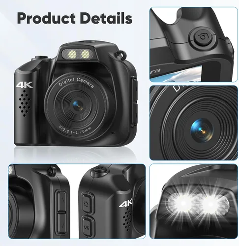 Miniatura 5 de Generic Mini cámara 4K HD grabadora de video - Llavero videocámara digital con tarjeta de 32 GB, pantalla HD de 1.54 pulgadas, batería de larga Negro