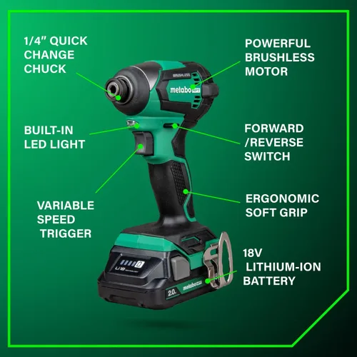 Miniatura 8 de Metabo HPT Taladro Percutor Inalámbrico MultiVolt™ de 18V, Destornillador de Impacto, Sierra Recíproca, y Linterna Kit Combinado de 4 Piezas