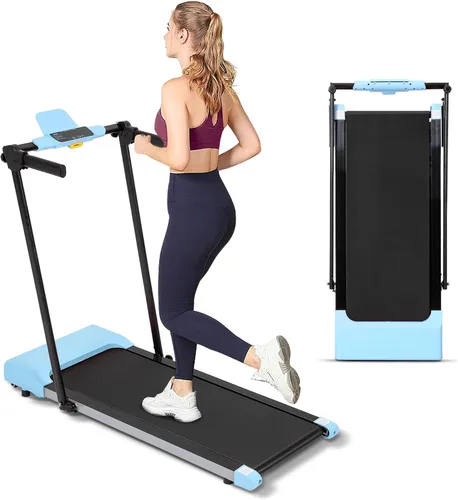 Miniatura 9 de Almohadilla para caminar con barra de asa, caminadora plegable para espacio pequeño, con asas, llave de seguridad, motor silencioso sin escobillas