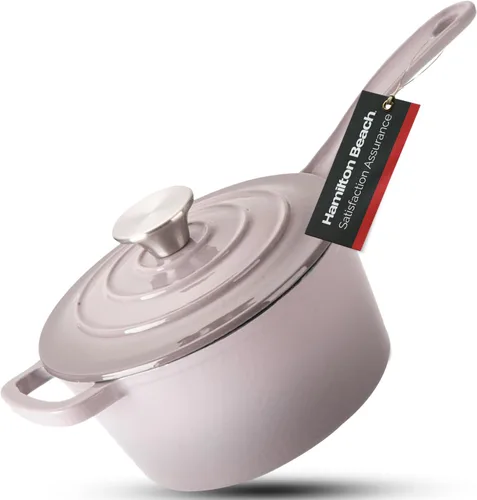 Hamilton Beach Sartén de hierro fundido esmaltado de 2 cuartos de galón, color gris, revestimiento de esmalte crema, olla para estufa y cocción en