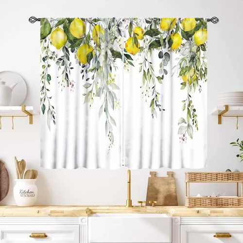 Miniatura 34 de Cortinas Rústicas de Cocina, Tenedor Cuchara Retro Tablón de Madera Granja País Tema de Cocina Citas Divertidas Tratamiento de Ventana