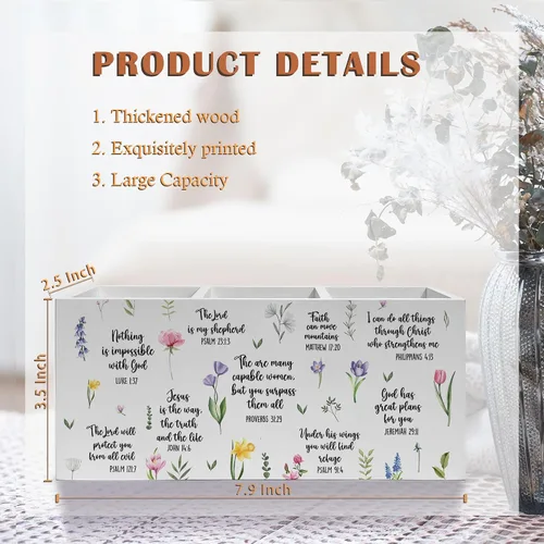 Miniatura 6 de Soporte Inspirador Floral para Bolígrafos y Lápices con Versículos Bíblicos, Decoración Cristiana para Oficina en Casa, Organizador de Bolígrafos