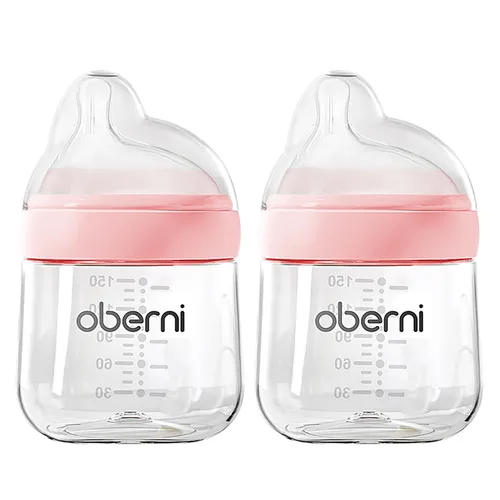 Miniatura 10 de Oberni Biberones con pezón descentrado lento durante más de 0 meses, biberón anticólico para recién nacido, 5.1 fl oz/5 oz/azul/paquete de 2