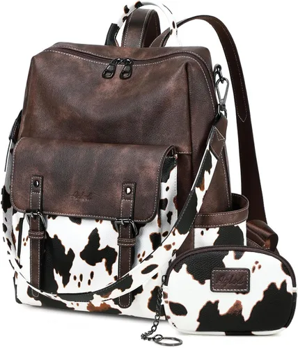 Miniatura 8 de AGLOD Mochila de cuero sintético para mujer, bolsos de viaje de moda para mujer, bolsos de viaje de trabajo de imitación, Beige- negro-marrón