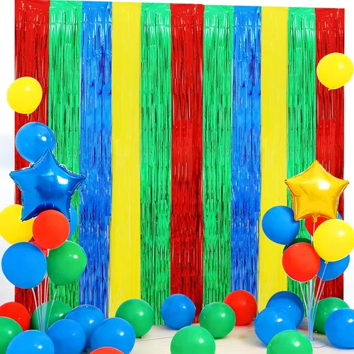 Miniatura 19 de BEISHIDA 4 Piezas de Serpentinas de Fiesta Negras y Naranjas con Flecos, Cortina de Telón de Fondo de Aluminio, Telón de Fondo de Oropel, Decoración