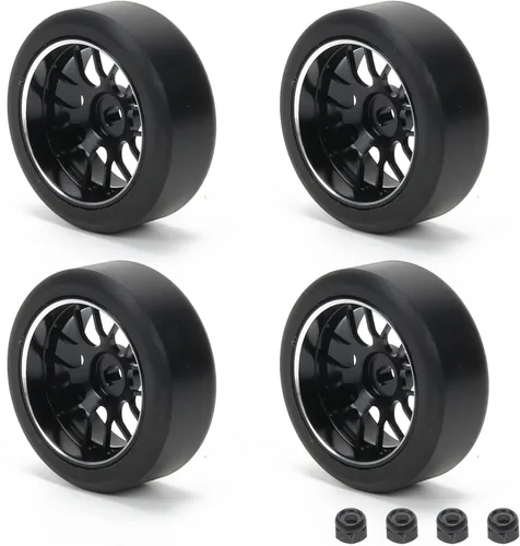 RCAWD Neumático de deriva de metal ampliado de 1.142 in con cubo 4 piezas para 1/28 Wltoys K969 Series Upgrades Part Negro