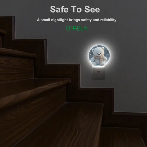 Miniatura 5 de EKOBLA Bonita luz nocturna de oso, bonito patrón de oso blanco enchufable a la pared con sensor de atardecer a amanecer, luz nocturna LED de 0.5 W