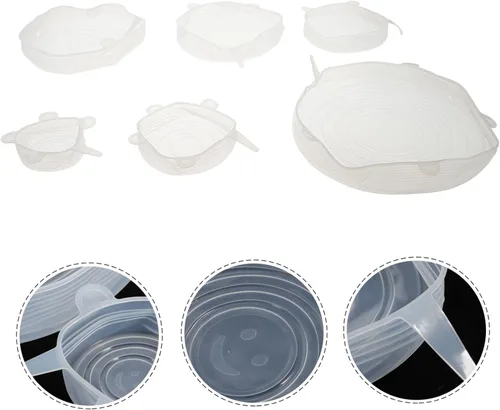Miniatura 7 de 6 fundas elásticas de silicona de grado alimenticio, tapas herméticas flexibles para almacenamiento de alimentos, conservación de frescura y uso