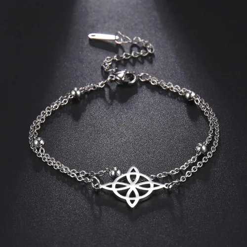 Miniatura 3 de Pulsera de nudo de brujas para mujer, de acero inoxidable, nudo celta con símbolo Wiccano, pulsera en capas, dije único, pulsera ajustable de doble