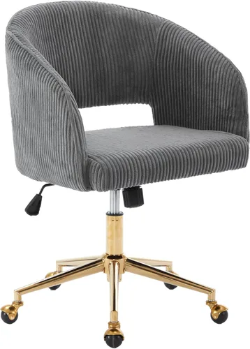 Miniatura 10 de Silla de Oficina para Casa Giratoria de Tela de Pana Silla de Escritorio Sillón de Acento Tapizado Sillas Modernas Capitoné con Base Dorada
