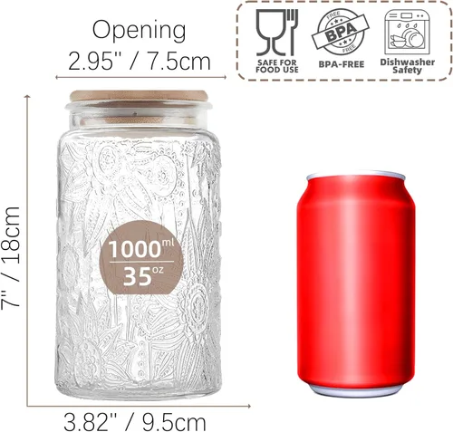 Miniatura 3 de Custde Tarros de almacenamiento de vidrio con tapa hermética de bambú, 35 onzas líquidas, recipientes decorativos de alimentos para encimera