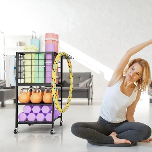 Miniatura 5 de Estante de Mancuernas para Hogar, Estante de Peso para Gimnasio en Casa, Estante de Almacenamiento para Esterilla de Yoga, Organizador de Equipo