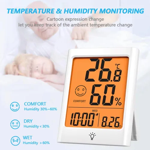 Miniatura 5 de Timloon Termómetro digital interior para habitación, monitor inteligente de temperatura y humedad con luz de fondo, indicador de comodidad, registro