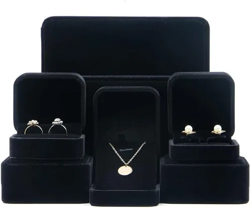 Miniatura 2 de Cajas de regalo de pendientes flocadas Joyero, cajas de anillos (negro)