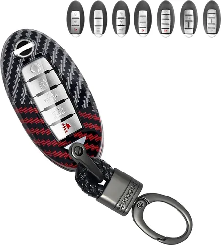 Miniatura 14 de x xotic tech Funda de carcasa para llavero de ABS con patrón de fibra de carbono negro mate, compatible con Nissan Titan Altima GT-R 370Z Maxima