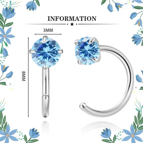 Miniatura 2 de GLLBTPT Aretes pequeños Huggie de medio aro con circonita cúbica para cartílago hipoalergénico para mujeres, adolescentes y niñas (azul)