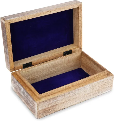 Miniatura 9 de Ajuny Joyero de madera con tallas florales y de diamantes, hecho a mano, decorativo, marrón y blanco, caja de almacenamiento multiusos, organizador