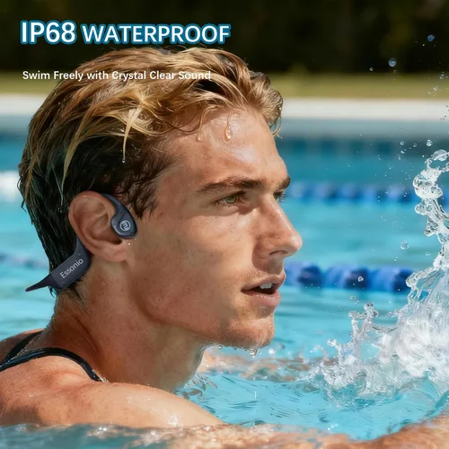 Miniatura 2 de Auriculares de Conducción Ósea Essonio IP68 Impermeables para Natación con Micrófono Bluetooth, Auriculares de Oreja Abierta con Modo MP3, Memoria