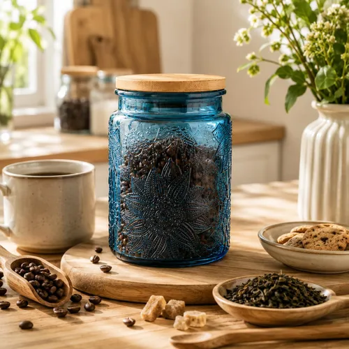 Miniatura 2 de ANSQU Tarro de vidrio azul, recipiente de vidrio vintage de 23.7 FL OZ con tapa hermética, tarro para caramelos/recipiente para azúcar para despensa