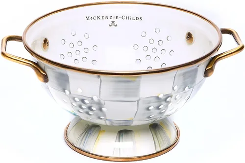 Miniatura 7 de MACKENZIE-CHILDS Colador de esmalte, colador decorativo de cocina, pequeño, a cuadros cortesanos en blanco y negro
