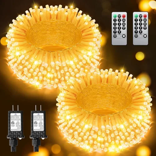 Miniatura 17 de 380 luces LED de Navidad de 125 pies, guirnalda de luces para exteriores, impermeables, temporizador y memoria, 8 modos regulables, para árbol